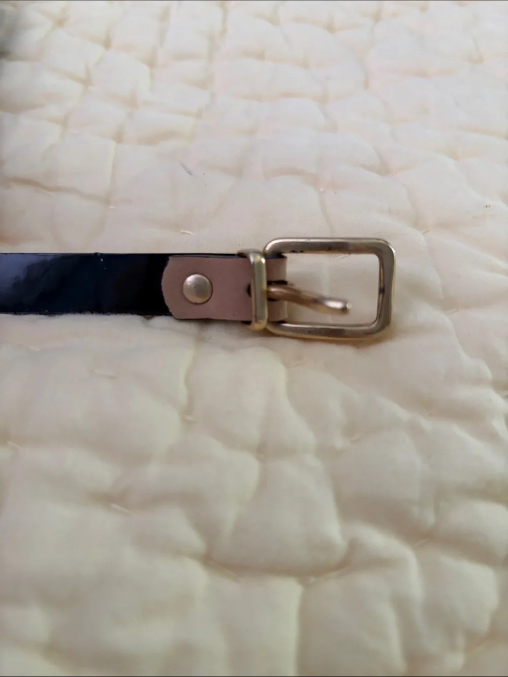 J. Crew Black Skinny Patent Leather Belt with Gold Buckle